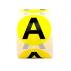                  Маркировка электрических шин. Диаметр 20мм, круг. Цвет - желтый, символ - "А" черного цвета. Упак овка - 500 шт.
               