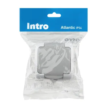Розетка Intro Atlantic 5-201-03 с заземлением 2P+E Schuko, 16А-250В, IP54, открытой установки, серый