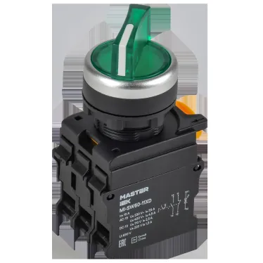 Переключатель с подсвесткой на 2 положения 1NO+1NC зелёный MASTER IEK