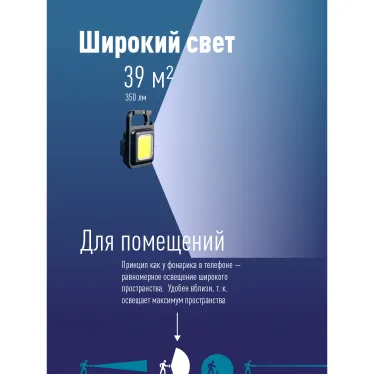 Фонарь брелок аккум/6ВтCOB/Li-po200mAh/USBtypeC/открывалка/магнит/карабин/подстав