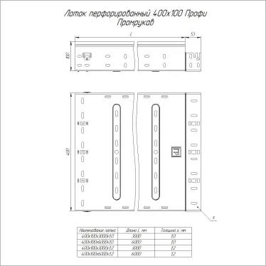 Лоток перфорированный Профи INOX (AISI 304) 400х100x3000 (1,2 мм) (6 м/уп)