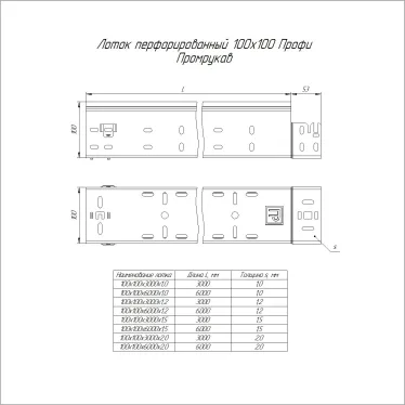 Лоток перфорированный Профи INOX (AISI 316) 100х100x6000 (1,0 мм) (12 м/уп)