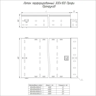 Лоток перфорированный Профи INOX (AISI 304) 300х100x3000 (2,0 мм) (6 м/уп)