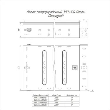 Лоток перфорированный Профи INOX (AISI 304) 300х100x6000 (1,2 мм) (12 м/уп)