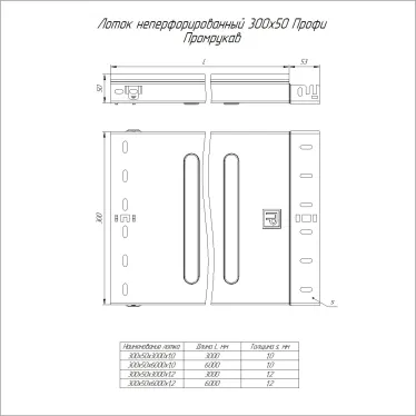 Лоток неперфорированный Профи INOX (AISI 304) 300х50x6000 (1,2 мм) (12 м/уп)