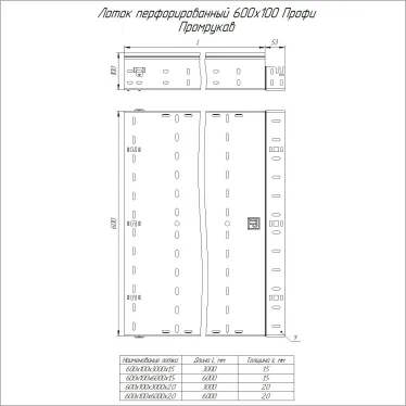 Лоток перфорированный Профи INOX (AISI 316) 600х100x3000 (1,5 мм) (6 м/уп)