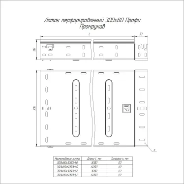 Лоток перфорированный Профи INOX (AISI 316) 300х80x3000 (1,2 мм) (6 м/уп)