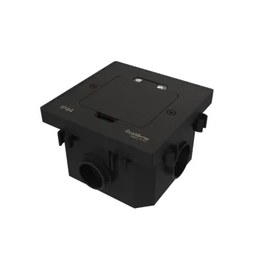 MultiDesk Лючок с розеткой 2К+З, 16А/250В, IP44 с монтажной коробкой для бетонных полов Чёрный матовый, тип MDK21