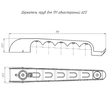 Держатель труб для прямого монтажа односторонний на 5 мест в гофроящике чёрный d20 (200шт/кор)