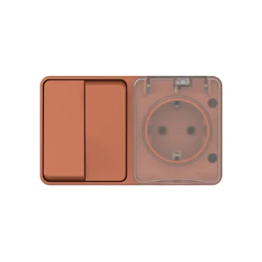 AtlasDesign PROFI IP54 О/У БЛОК: РОЗ. з/к со шт. 16А, ВЫКЛ.2-клав.10А, ТЕРРАКОТОВЫЙ