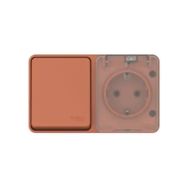 AtlasDesign PROFI IP54 О/У БЛОК: РОЗ. з/к со шт. 16А, ВЫКЛ.1-клав.10А, ТЕРРАКОТОВЫЙ