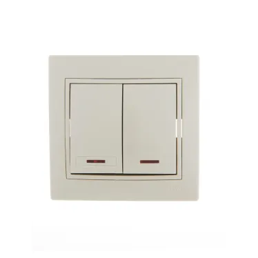 MIRA Выключатель двухклавишный с подсветкой бежевый с бежевой вставкой