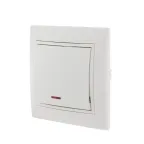 Выключатель одноклавишный, с подсветкой, белый, с белой вставкой