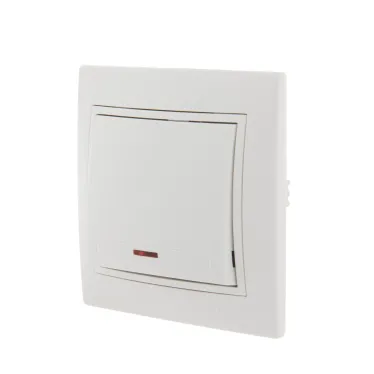Выключатель одноклавишный, с подсветкой, белый, с белой вставкой