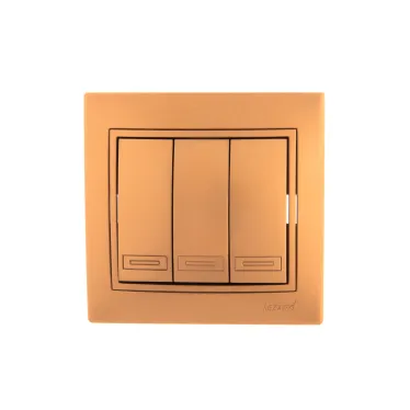 MIRA Выключатель трехклавишный золотой металлик