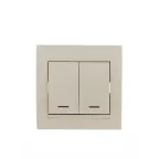 DERIY Выключатель х2 с подсветкой ПБТ крем