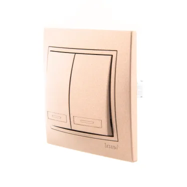 Мира Выключатель двойной светло-кричневый перламутр