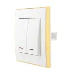 Выключатель RAIN двойной с подсветкой белый с боковой вставкой золото