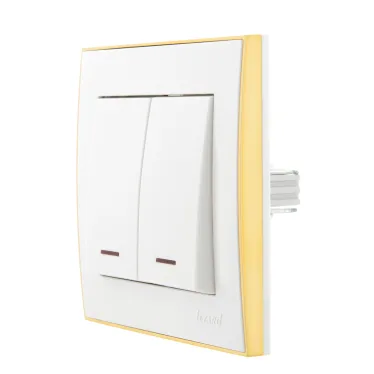Выключатель RAIN двойной с подсветкой белый с боковой вставкой золото