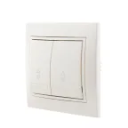 Мира Выключатель двойной проходной жемчужно-белый перламутр со вставкой