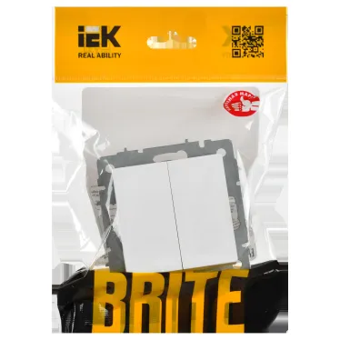 BRITE Выключатель 2-клавишный проходной 10А безвинтовое крепление ВС11-2-6-БрАБ арктический белый IEK