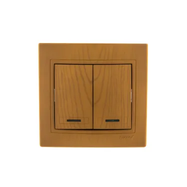 MIRA Выключатель двухклавишный с подсветкой ольха