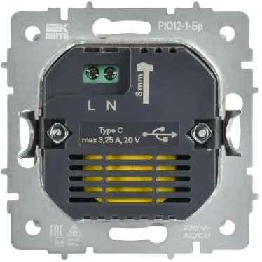 BRITE Розетка USB C 65Вт высокоскоростная зарядка РЮ12-1-БрС сталь IEK