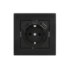 VESNA Розетка с/з TC+USB разъём чёрный бархат