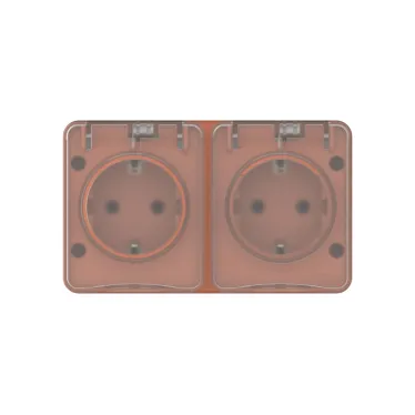 AtlasDesign PROFI IP54 О/У РОЗЕТКА двойная с з/к со шторками 16А, ТЕРРАКОТОВЫЙ