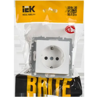 BRITE Розетка 1-местная с заземлением без защитных шторок 16А безвинтовое крепление РС21-1-0-БрАБ арктический белый IEK
