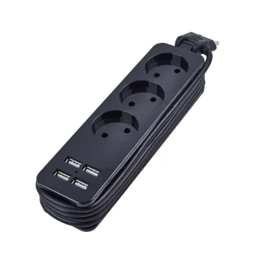 Удлинитель серии Travel шнур 1,8м 3 гнездa 10A без зазамления 4USB 3,1A Черный ТМ UnielS-CT3-1,8U BLACK
