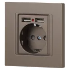 Розетка Intro Accent 6-410-08 , P+E Schuko со шторками, 16А-250В + 2хUSB, IP20, СУ, бронза