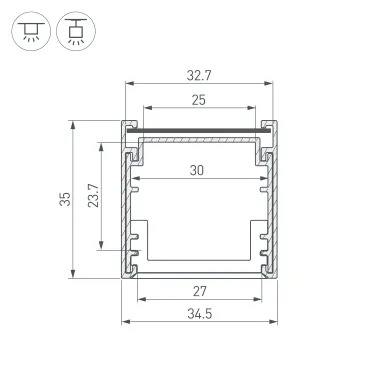 Профиль LINE-3535-BENT-SIDE-2000 ANOD (ARL, Алюминий)
