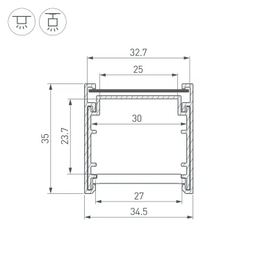 Профиль LINE-3535-BENT-SIDE-2000 ANOD (ARL, Алюминий)