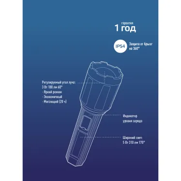 Фонарь ручной аккум/3ВтLED+5ВтCOB/zoom/Li-ion18650 1200mAh/ABS-пл/индикатор/USBшнур