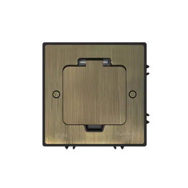MultiDesk Лючок с розеткой 2К+З, 16А/250В, IP44 с монтажной коробкой для бетонных полов Античная латунь, тип MDK21