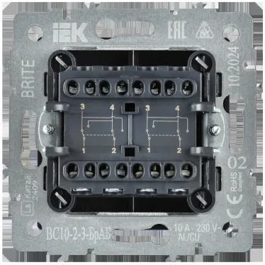 BRITE Выключатель 2-клавишный перекрестный 10А ВС10-2-3-БрАБ арктический белый IEK