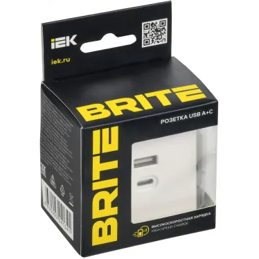 BRITE Розетка USB A+C 45Вт высокоскоростная зарядка РЮ11-2-БрБ белый IEK