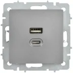 BRITE Розетка USB A+C 45Вт высокоскоростная зарядка РЮ11-2-БрС сталь IEK