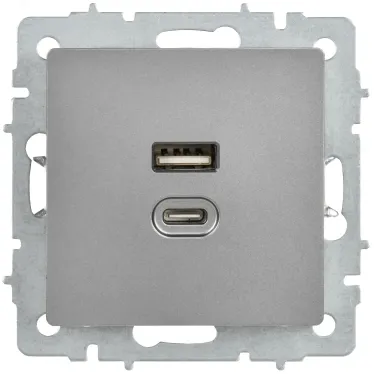 BRITE Розетка USB A+C 45Вт высокоскоростная зарядка РЮ11-2-БрС сталь IEK