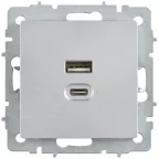 BRITE Розетка USB A+C 45Вт высокоскоростная зарядка РЮ11-2-БрА алюминий IEK