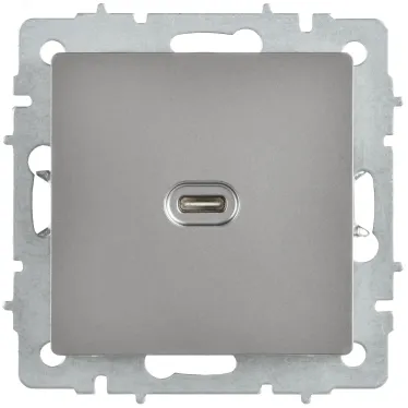 BRITE Розетка USB C 65Вт высокоскоростная зарядка РЮ12-1-БрС сталь IEK