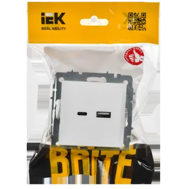 BRITE Розетка USB A+C 18Вт РЮ11-1-БрАБ арктический белый IEK