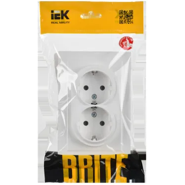 BRITE Розетка 2-местная с заземлением с защитными шторками 16А в сборе РСш12-3-БрАБ арктический белый IEK