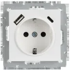 BRITE Розетка 1-местная с заземлением с защитными шторками 16А с USB A+C 18Вт РЮш11-1-БрАБ арктический белый IEK