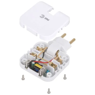 Тройник электрический поворотный на 2 розетки + 2USB 10А белый SPF-2-FL-USB