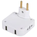 Тройник электрический поворотный на 2 розетки + 2USB 10А белый SPF-2-FL-USB