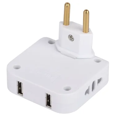 Тройник электрический поворотный на 2 розетки + 2USB 10А белый SPF-2-FL-USB