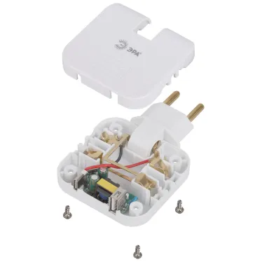 Тройник электрический поворотный на 2 розетки + 2USB A+C 10А белый SPF-2-FL-USBC