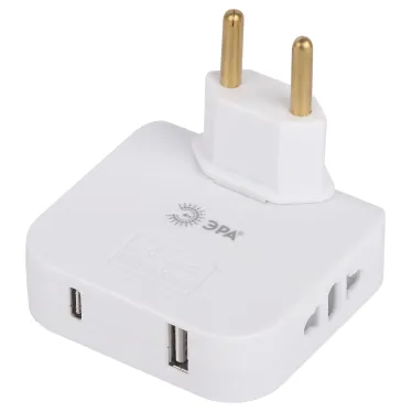 Тройник электрический поворотный на 2 розетки + 2USB A+C 10А белый SPF-2-FL-USBC